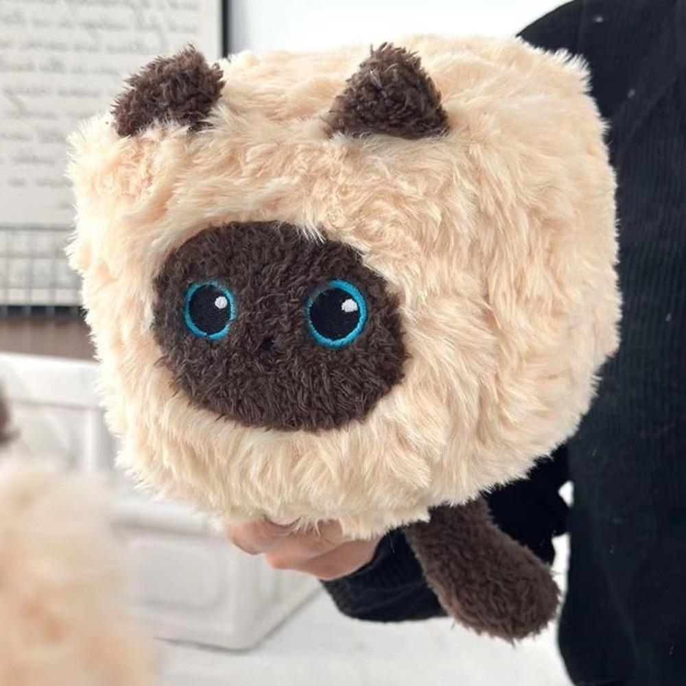 PP Cotton Cat Plush Doll Toy Square Cat Shape Stuffed Cat Toy Siamese Plush Doll Home Decoration