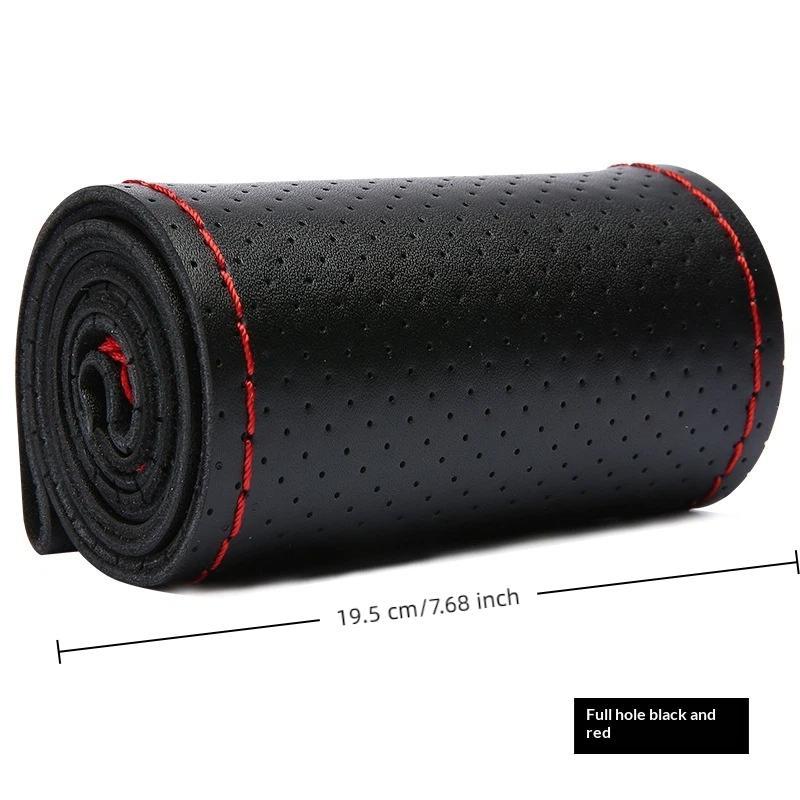 Hand Sewn Car Steering Wheel Breathable Anti Slip Universal Protective Cover Leather Suitable 38cm Elastic Band Texture Decor