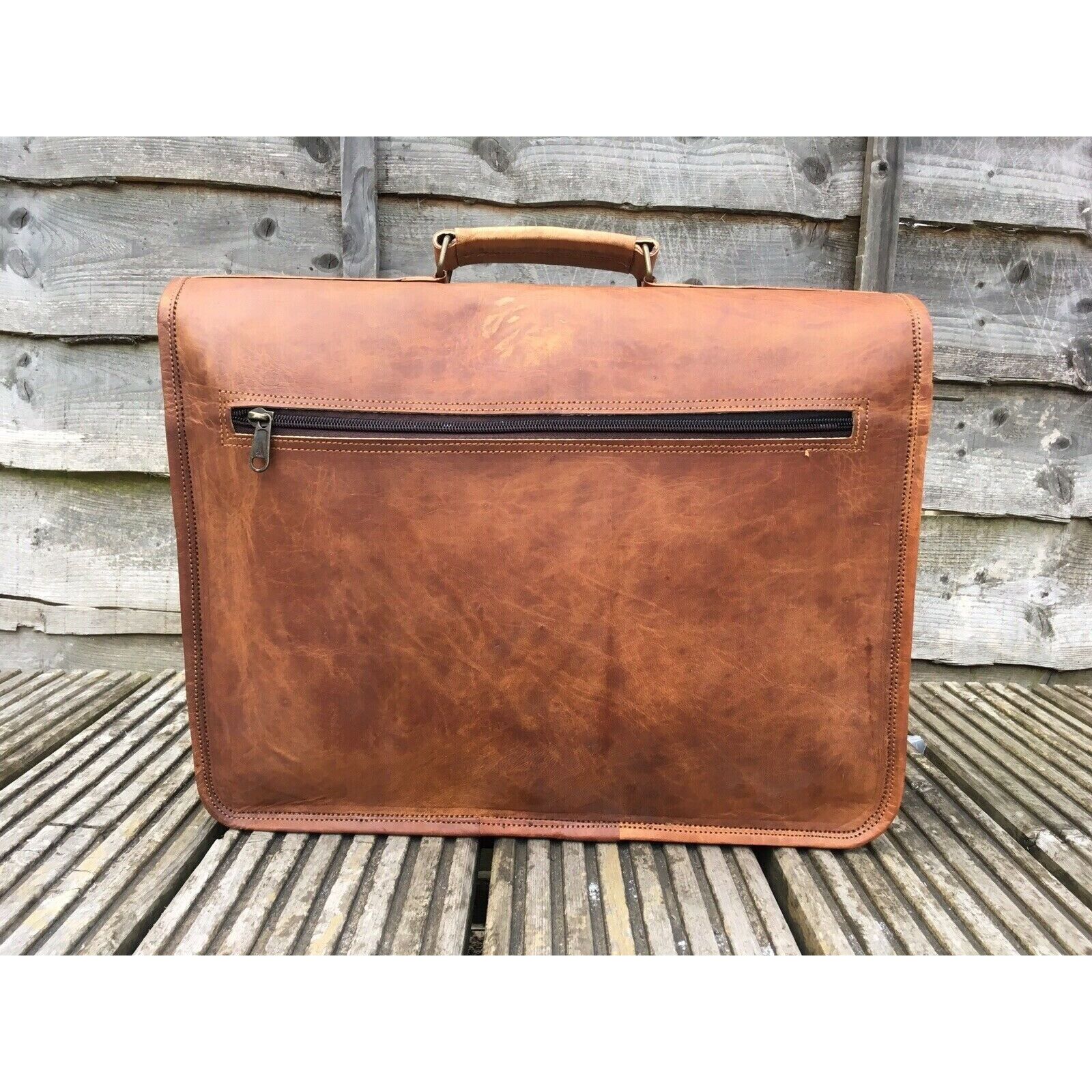 Мужская настоящая винтажная дорожная коричневая новая сумка из козьей кожи 11 x 15 x 5 — фото 4