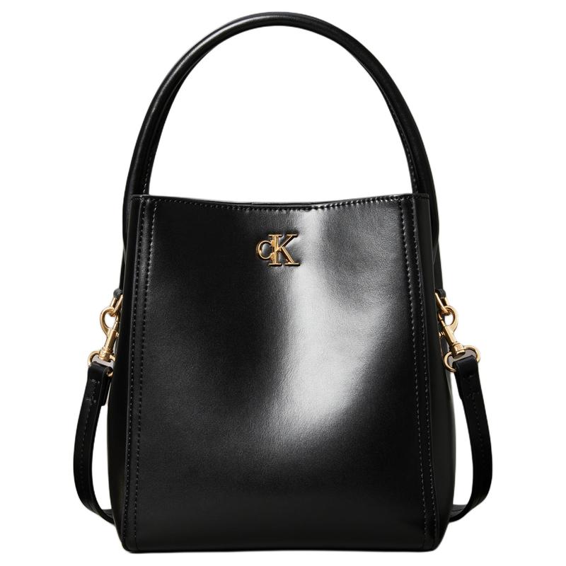 Calvin Klein Monogram Logo Hardware Polyester (Polyester) Bucket Bag Shoulder Tote Women s Black