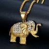 Stainless Steel CZ Animal Elephant Necklace Pendant & Chain Hip Hop Gold Color Iced Out Bling Fashion Women Lucky Jewelry Gift