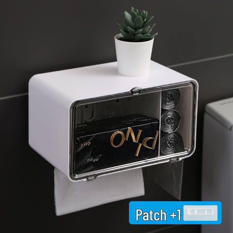 Punch-Free Wall-Mounted Bathroom Tissue Holder & Magnetic Storage Box