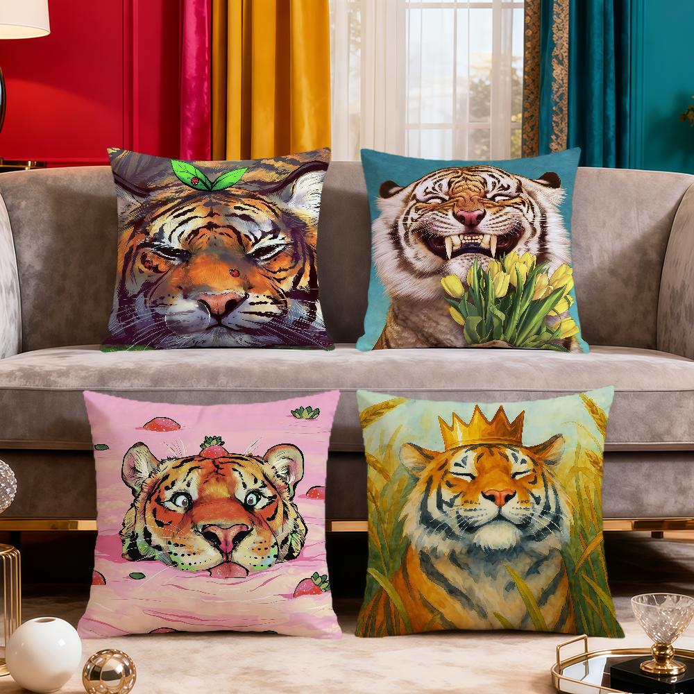 Retro style fun cute tiger art soft pillowcase for Sofa Living Room Home office Decor Protective Covers party hogar pillow cover