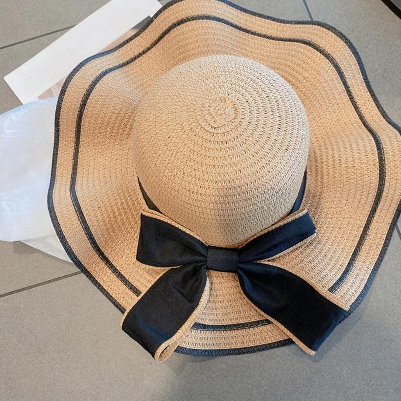 Elegant Ribbon Bow Straw Hat Handwoven Breathable Elegant Bowknot Belt Hat Holiday Vacation Hat Western Sun Hat