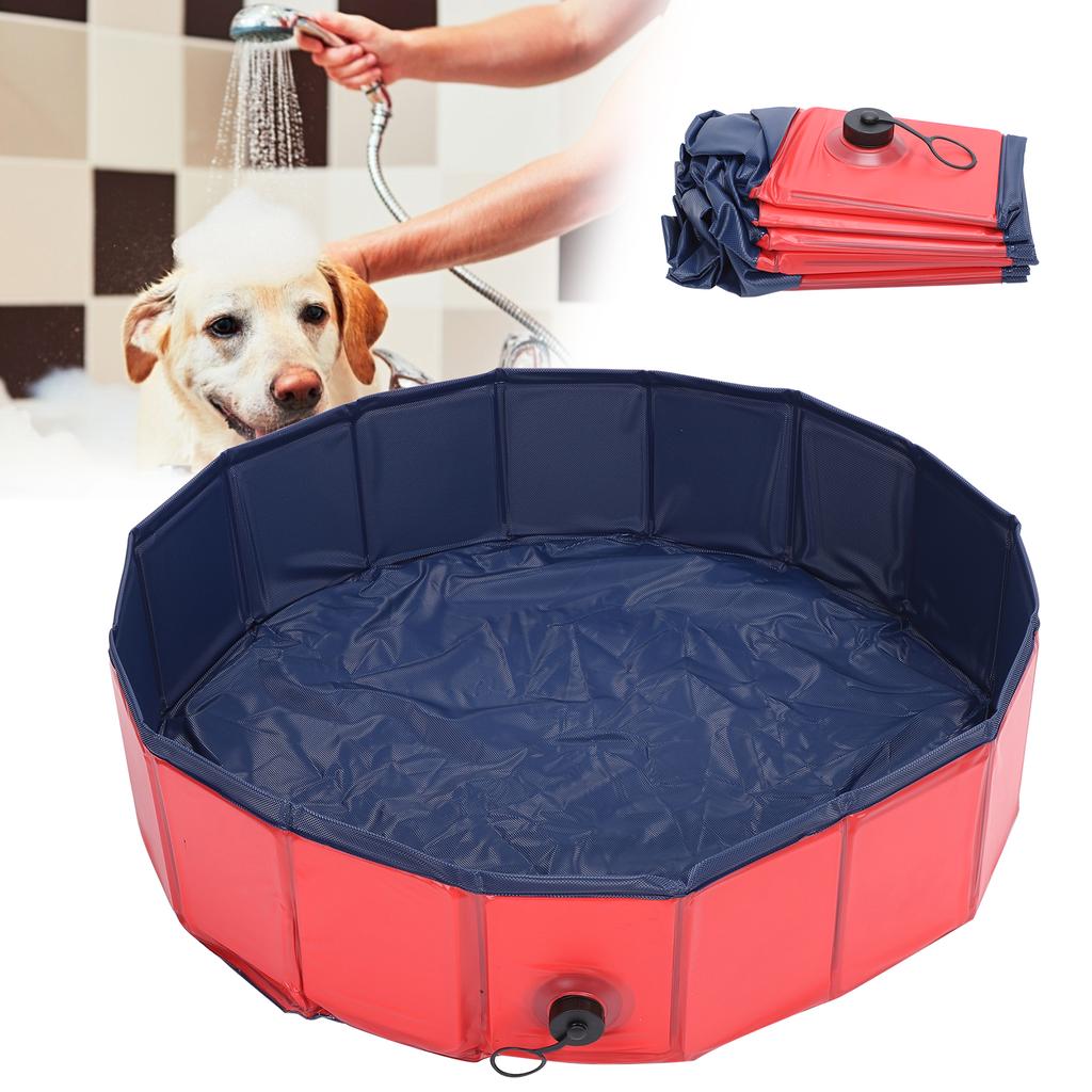 Foldable Pet Bathing Tub Portable Shower Basin Bathroom Cleaning Bathtub for Dogs CatsL 160x30cm Red