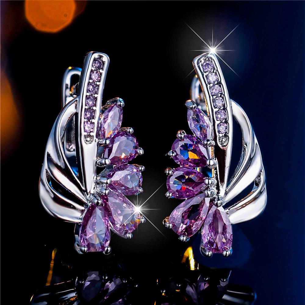 Charm Female Purple Zircon Stone Hoop Earrings Rose Gold Color Simple Wedding Jewelry For Women