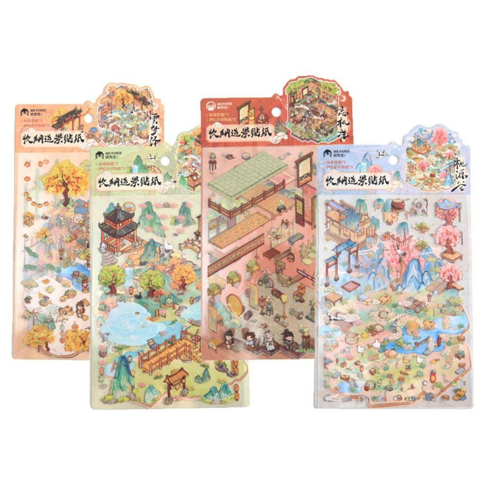 Chinese Retro 3D Stacked Landscape Stickers Cartoon Landscaping Making Sticker  Parent-child