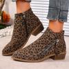 European and American Foreign Trade Large Size Suede Side Zipper Short Martin Boots Women's Pointed Thick Heel Thin Leopard Print Single Boots