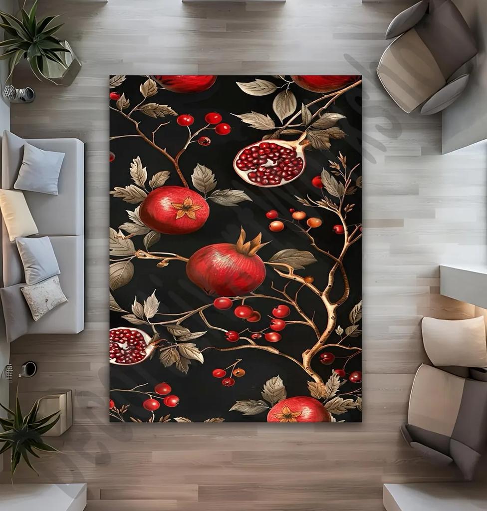 Pomegranate Flower Carpet Retro Baroque Style Entrance Carpet Bohemian Style Bedroom Warm Atmosphere Decorative Rug