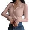 Women's Lapel Slim Fit Ribbed Button Sexy V-Neck Knitted Cardigan Sweater