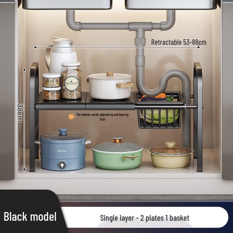 Rozšiřitelný kuchyňský úložný regál: Podumyvadlová police na organizér na nádobí