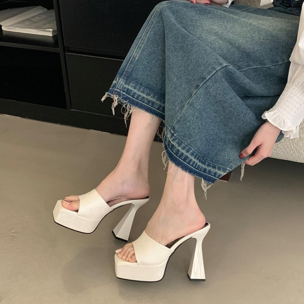 Fashion Blue Slippers Heeled Sandals Black Platform High Heels Summer Shoes Women Ladies Chunky Slippers Fashion Sandalias Mujer