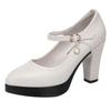 Women's High Heels with A Single Buckle, Comfortable for Cheongsams, Chunky Heeled Leather Shoes for Fashion Shows, Autumn Single Shoes