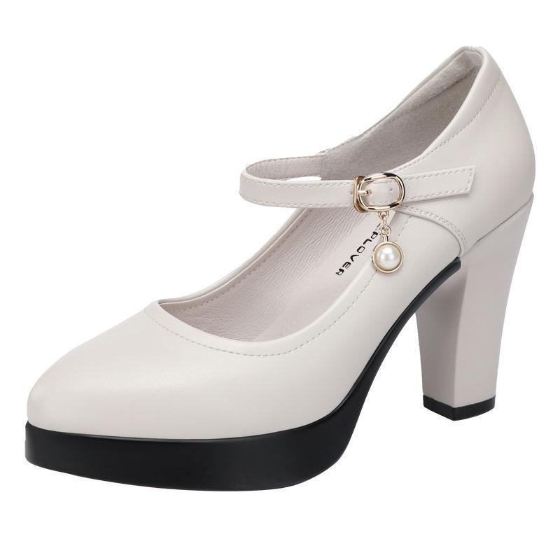 Women's High Heels with A Single Buckle, Comfortable for Cheongsams, Chunky Heeled Leather Shoes for Fashion Shows, Autumn Single Shoes