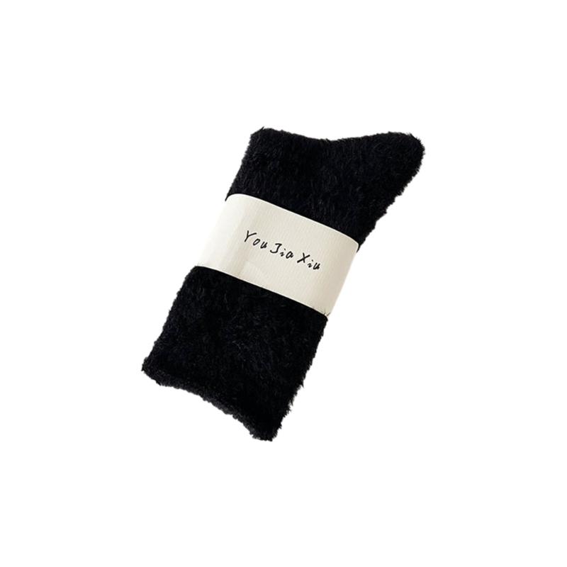 

Fuzzy Socks for Women Winter Thickened Warm Middle Calf Socks Sweet Solid Color Furry Plush Bed Socks for Home Sleeping чорний