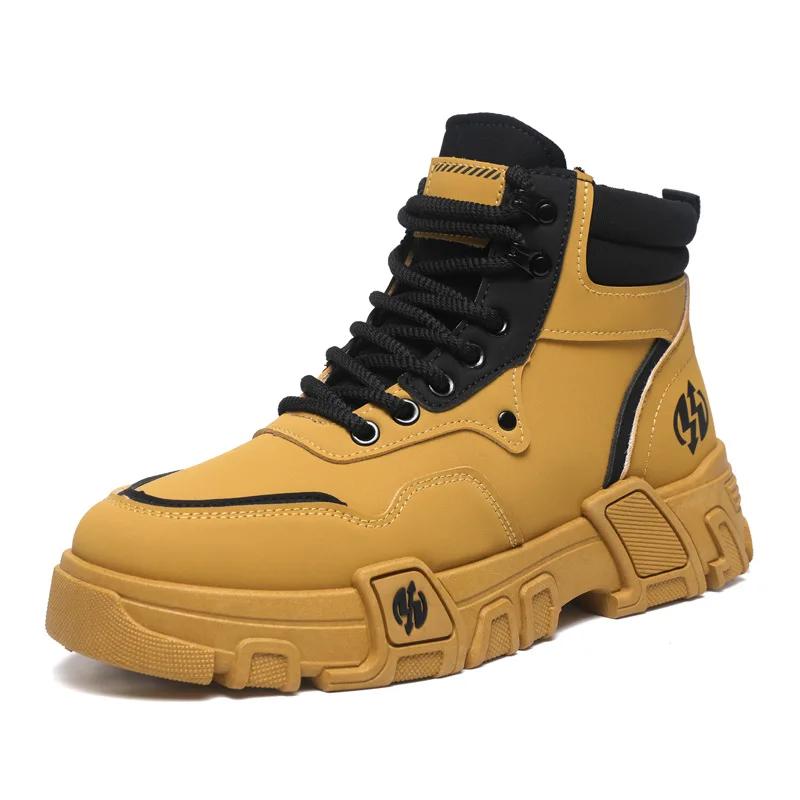 

Мужские кожаные короткие ботинки, модные универсальные мотоциклетные ботинки, мужские осенние дышащие повседневные высокие ботинки на шнуровке, hombre 39 жёлтый