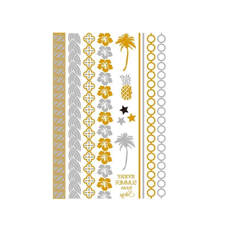 Yh Retro Large Bronzing Tattoo Sticker Waterproof Tattoo Sticker Amazon Set Hot Silver Color Printing Sticker