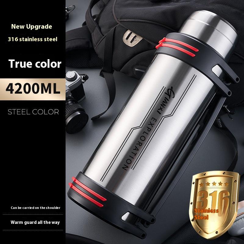 4000ML Black Stainless Steel Thermos Bottle High-capacity Outdoors Motion Mountain Climbing Water Bottle Home Thermos Cup