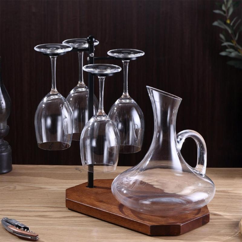 Wine Glass Storage Solution Wine Glass Rack With Decanter Tray Desktop Goblet Drying Rack for Home Kitchen Restaurant