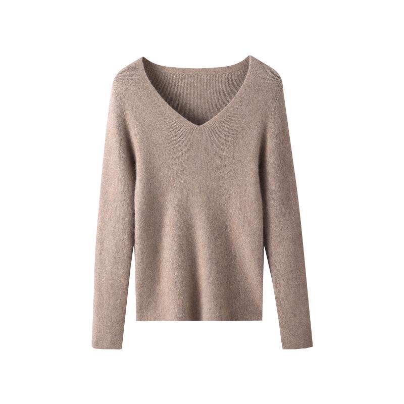 Women's 100% Cashmere Striped V-Neck Slim-Fit Sweater