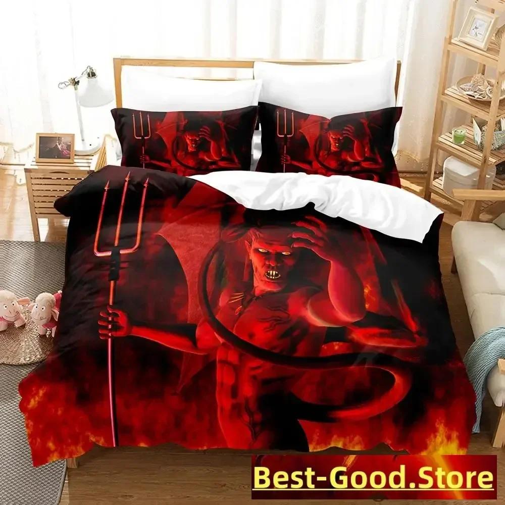 

2023 Demon Monster Satan Printed Bed Set Duvet Cover Pillowcase Bedding Set Bed Linen Sheet Quilt Cover Full Queen King Size 70x133cm 2pcs