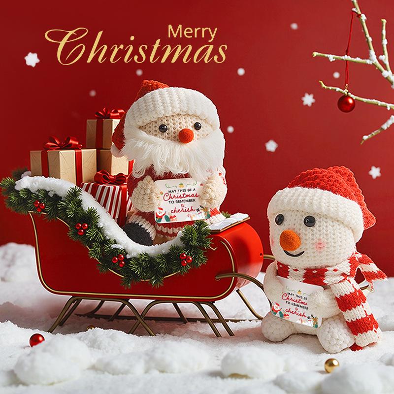 Cute Crochet Positive Energy Santa Dolls,Table Decoration with Card,Pocket Handmade Knitted Dolls Christmas Gift Home Decoration