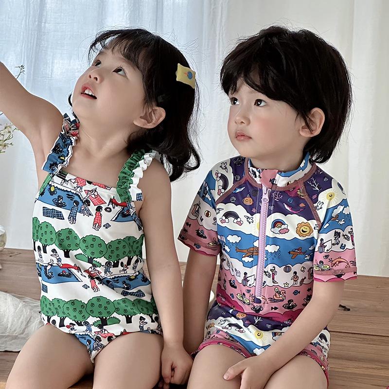 2025 Kids' Quick-Dry One-Piece Swimsuit - Brother & Sister Cute Beach Swimwear