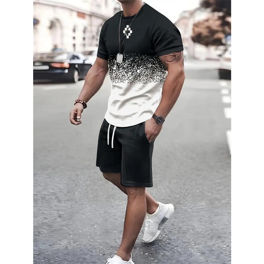 2024 New Fashion Texture 3D Printed Suit Men's Oversized Clothing Short Sleeve Shorts Men's Sportswear Summer Men's Casual Suit
