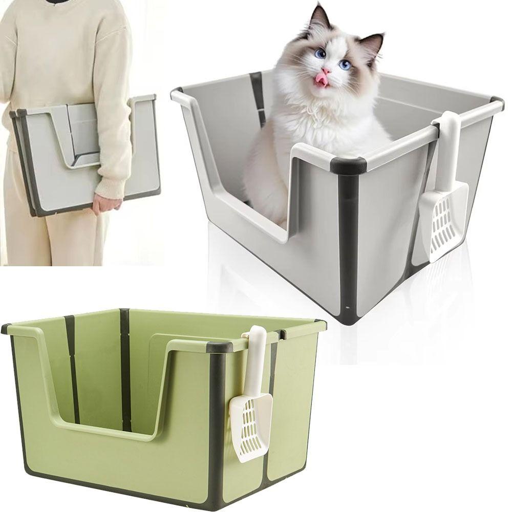 High Sides Collapsible Travel Cat Toilet Splashproof Semi-Closed Litter Box with Scoop  Home