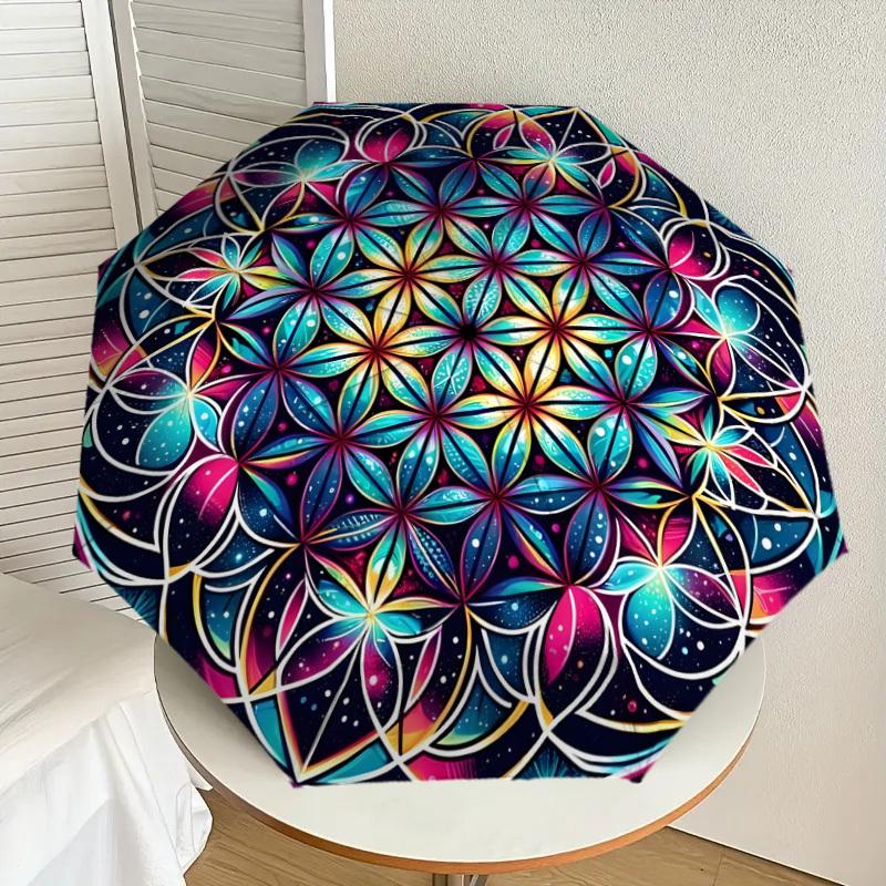 

1pc Sacred Geometry Mandala Design Umbrella with Plastic Handle,Suitable for All Seasons Home Travel Outdoor UmbrellaDD1066