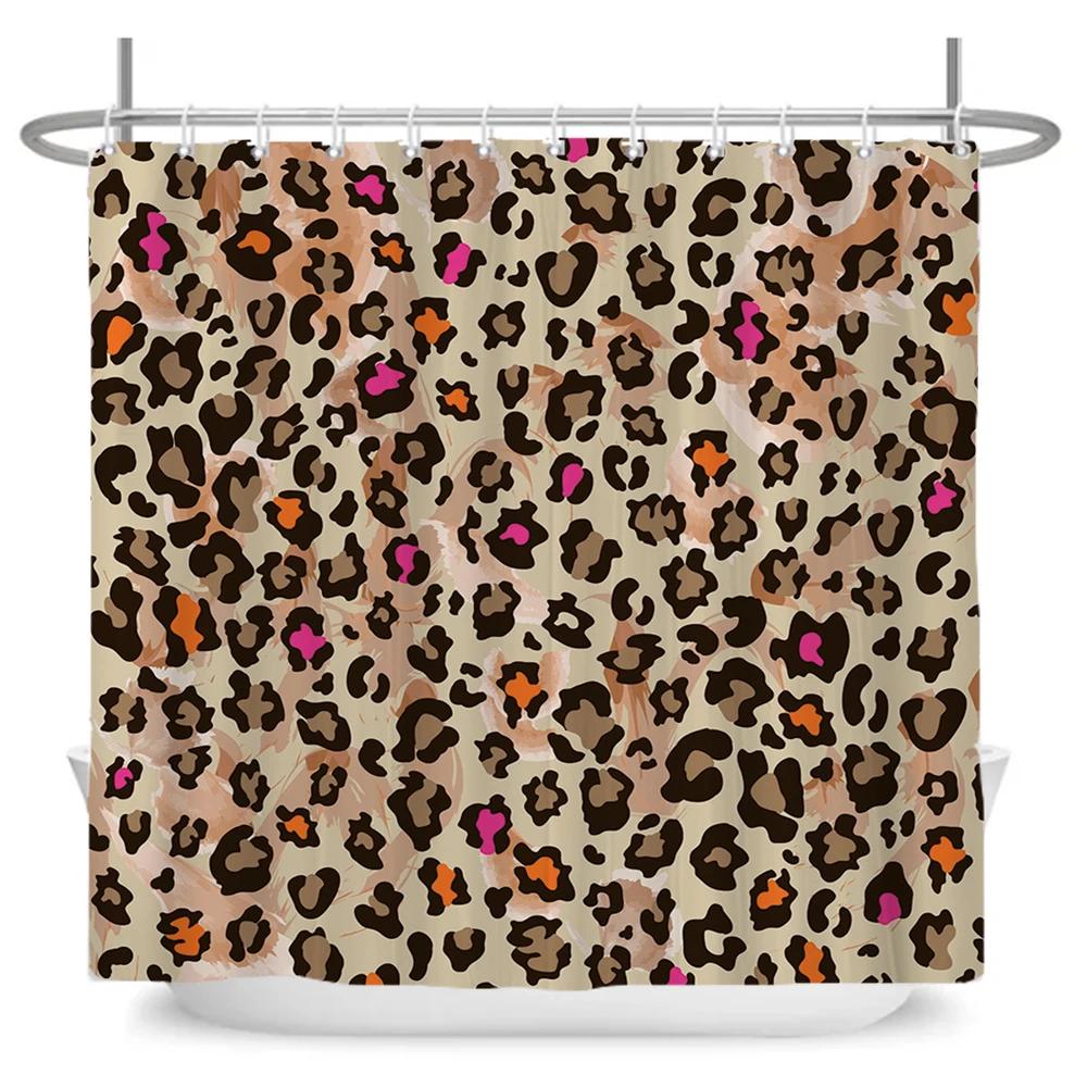 1Pc Shower Curtain Fashion Leopard Print Waterproof Bathroom Curtain Stylish Leopard Partition Curtain Bath Curtains With Hooks