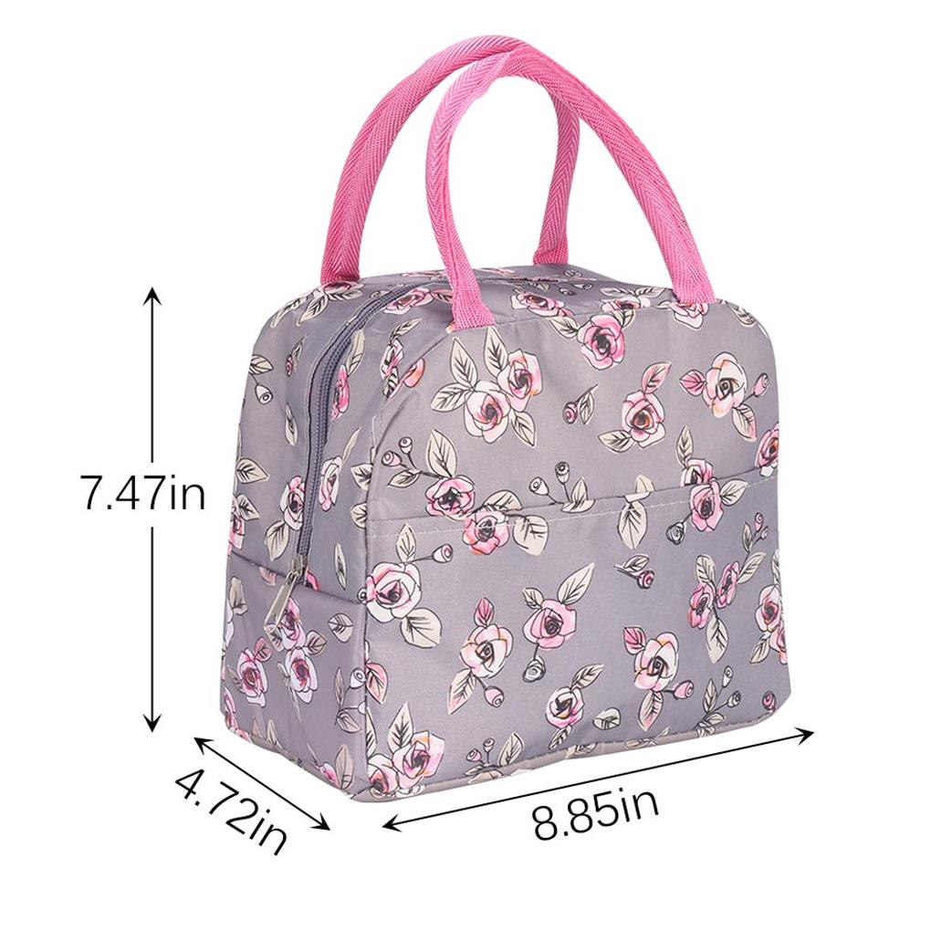 Lunch Bag Carry Holders Containers Outdoor Use Rose Pattern Office School Worker Student Food Storage Bags Carrying Pouches
