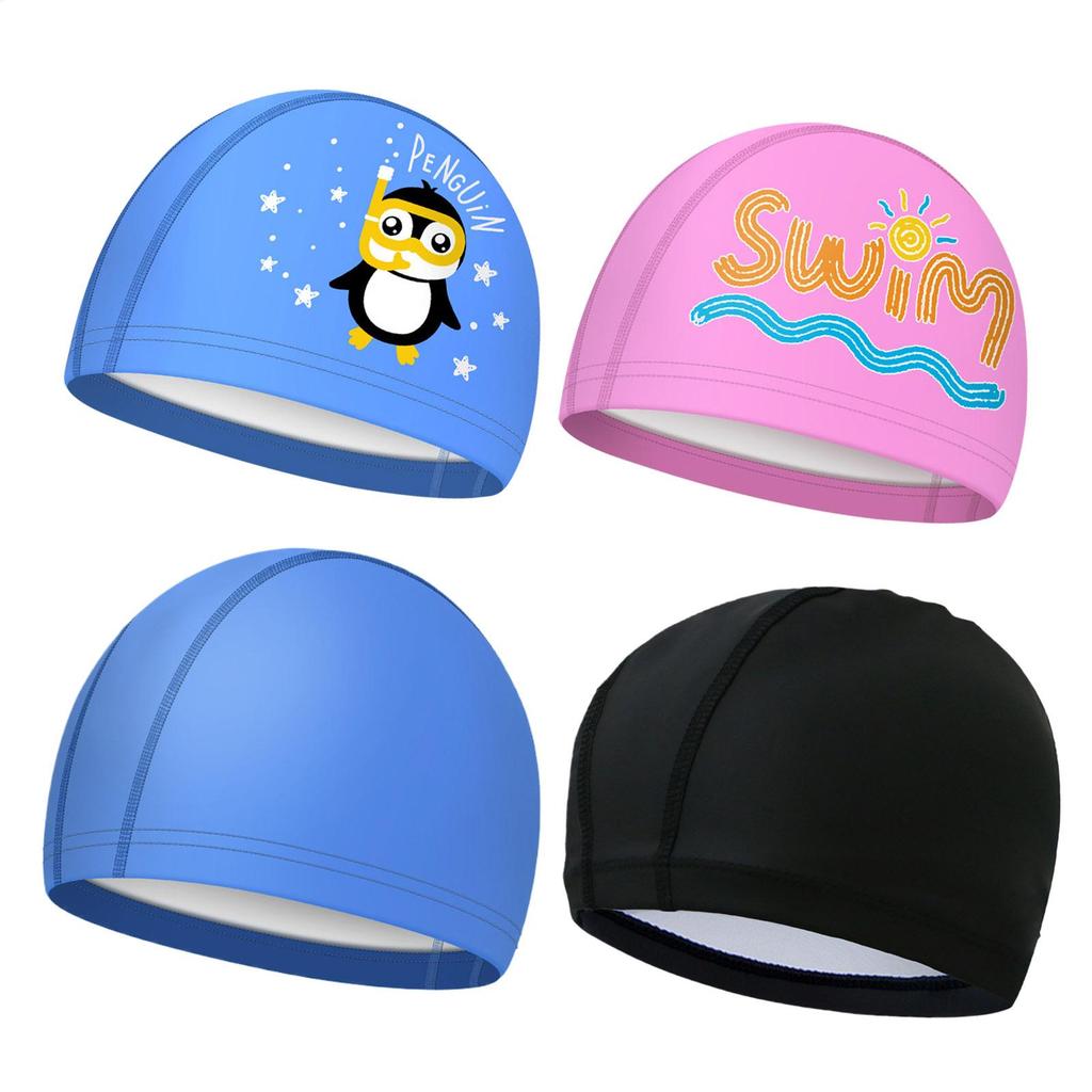 Kids Swimming Caps Cute Cartoon Elastic Silicone Boys and Girls Swimming Gear Long Hair Waterproof Ear sProtection Swim Caps