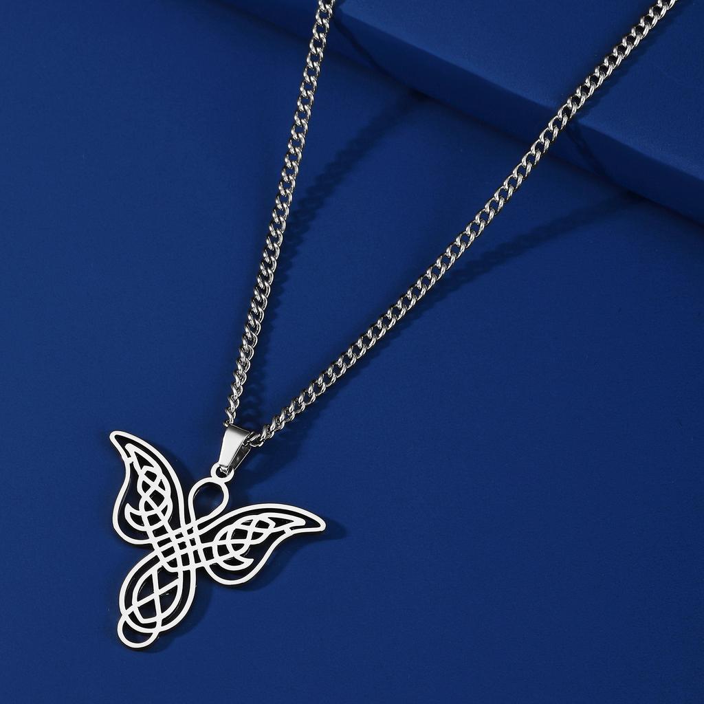 LIKGREAT Celtics Knot Wings Angel Necklace Hollow Hot Sale Big Butterfly Pendant Necklace Stainless Steel Jewelry Birthday Gift