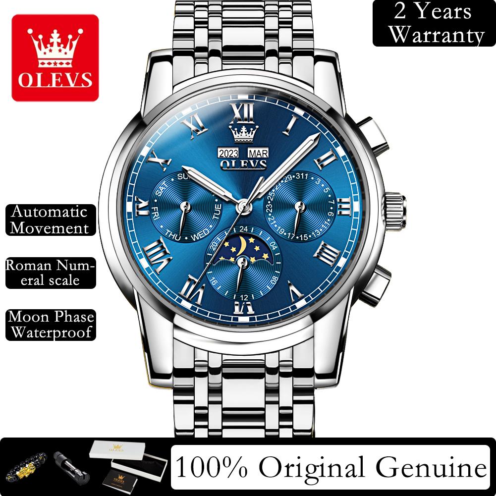 OLEVS Original Automatic Mechanical Watch for Men 24 Hour Moon Phase Waterproof Calendar Business Luxury Men's Wristwatches 6692