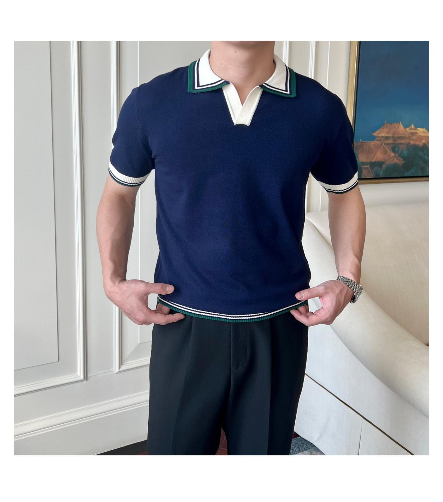 

Мужская рубашка-поло в стиле business casual с большим V-образным вырезом, высококлассная, сдержанная, с коротким рукавом 3XL