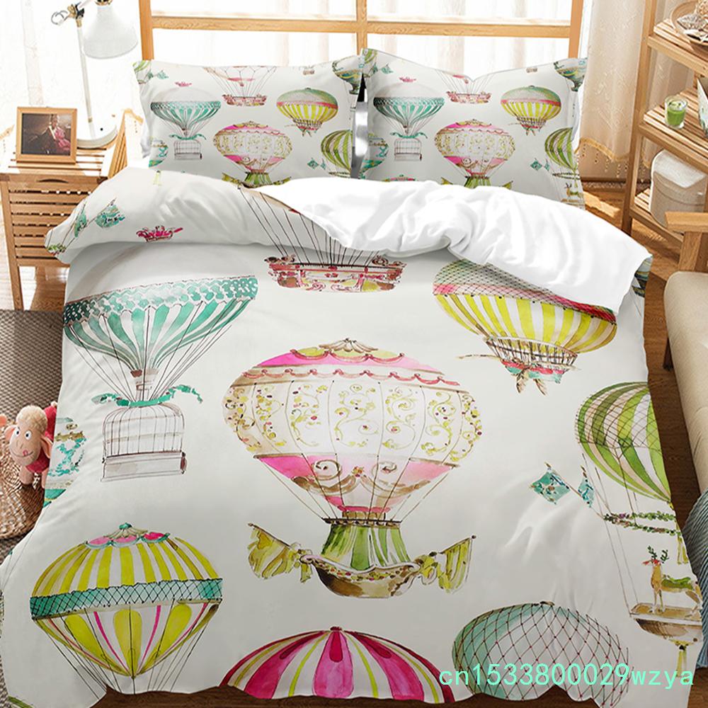 Hot Air Balloon Duvet Cover Set Single King Cartoon Animal Bedding Set Cute Sika Deer Elephant Comforter Cover For Kids Teens