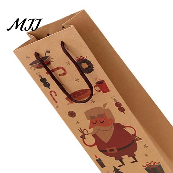 Festive Paper Wine Bottle Bags Christmas Gift Bag, Reusable Bag with Handle, Santa Tree Party Packaging Wreath Print for Favors And Seasonal Presents