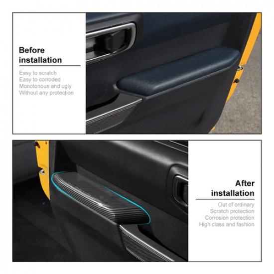 Interior Door Handle Armrest Cover Trim Bezel For Ford Bronco + Carbon Fiber