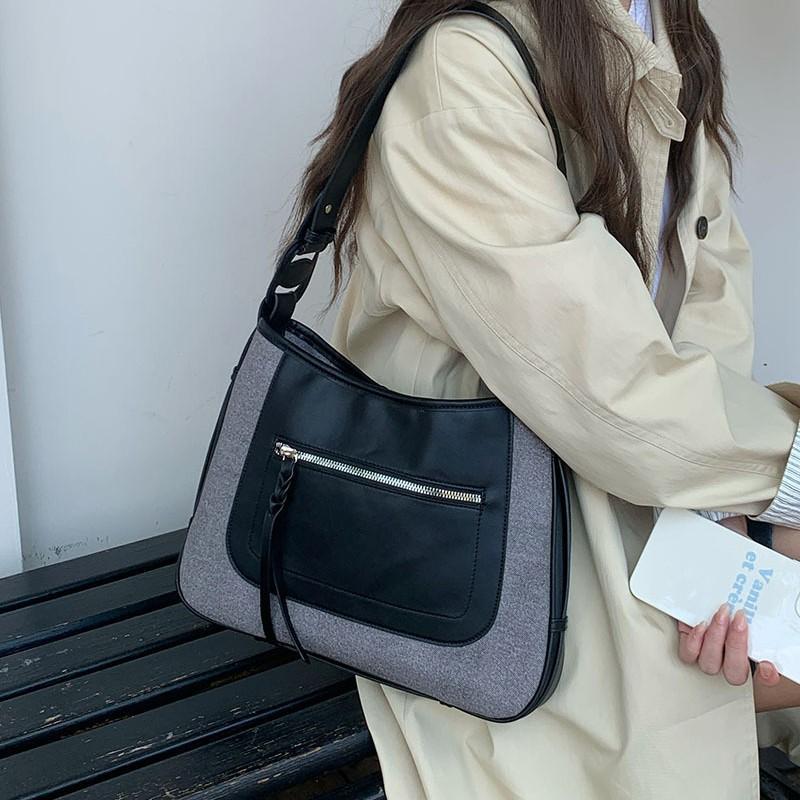 Handbag Women's Superior Sense of Contrast Color Single Shoulder Crossbody Bag Commuter All-in-one Underarm Tote