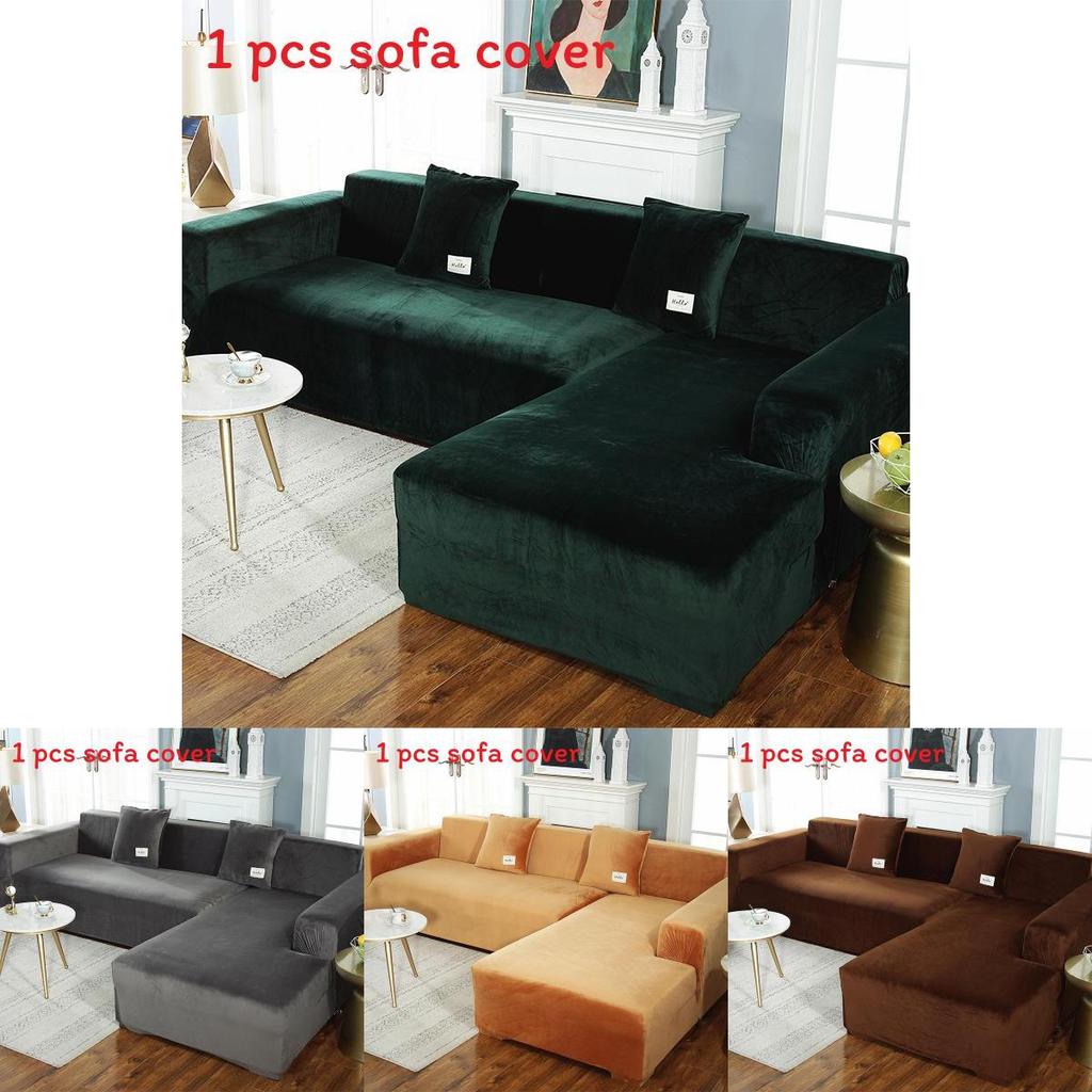 Simple Solid Color Plush Surface Sofa Protection Cover With Anti Slip Strip For Household Use