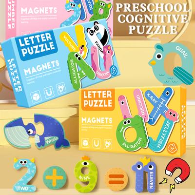 Magnetic Stickers Puzzle, Letters, Numbers, Fruits, Dinosaurs, Animals, Transportation Early Education Puzzle Toys For Kids