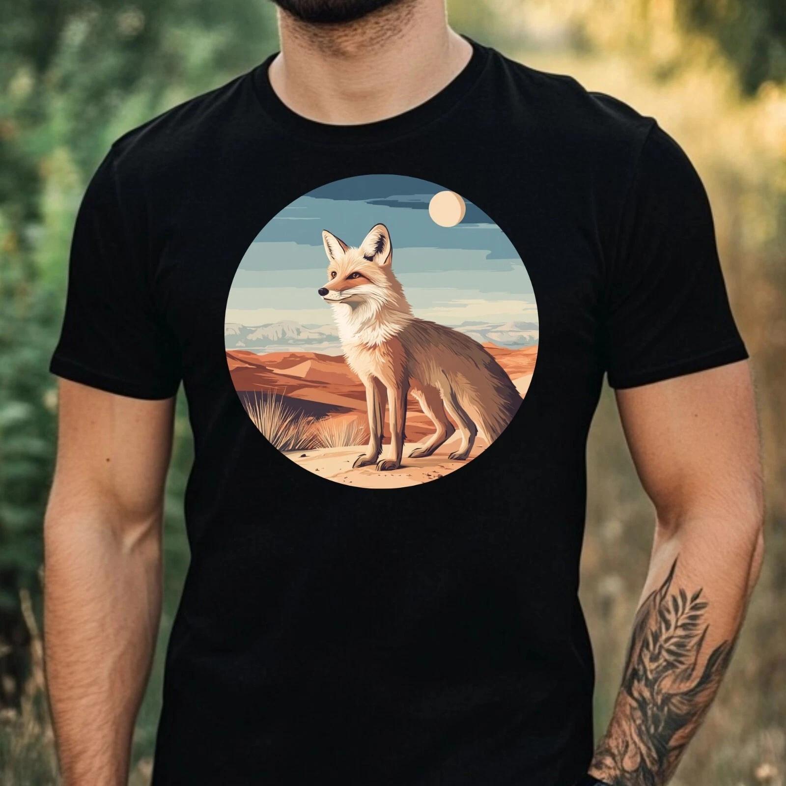 T-Shirt Herren Fuchs Wüstenlandschaft Motiv Baumwolle Größe XS bis 5XL XL