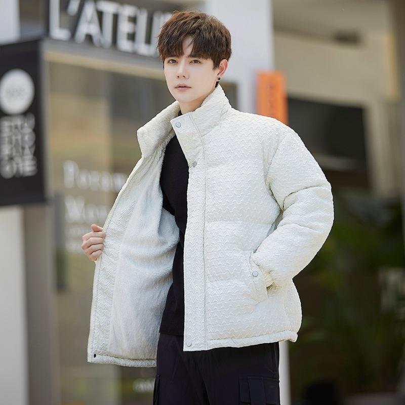 

Winter stand-up collar cotton jacket men s plush thickened warm bread suit new casual jacket trendy cotton jacket 4XL белый