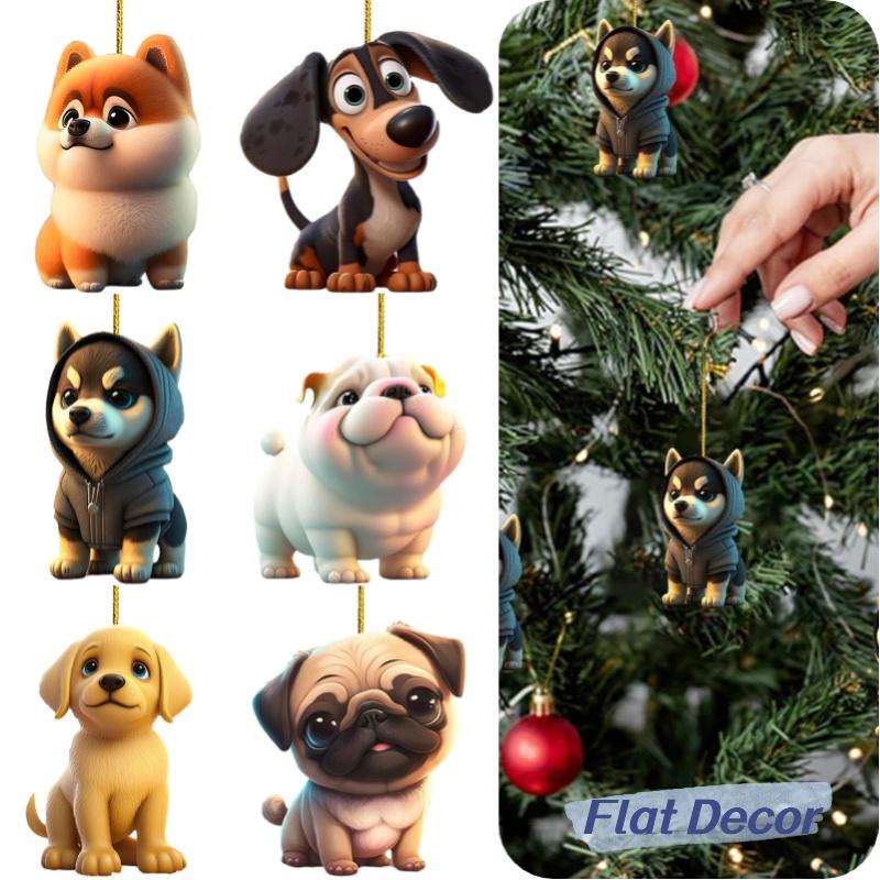 Dogs Acrylic Flat Car Hanging Pendant Pug Bag Ornament Christmas Decoration Tree