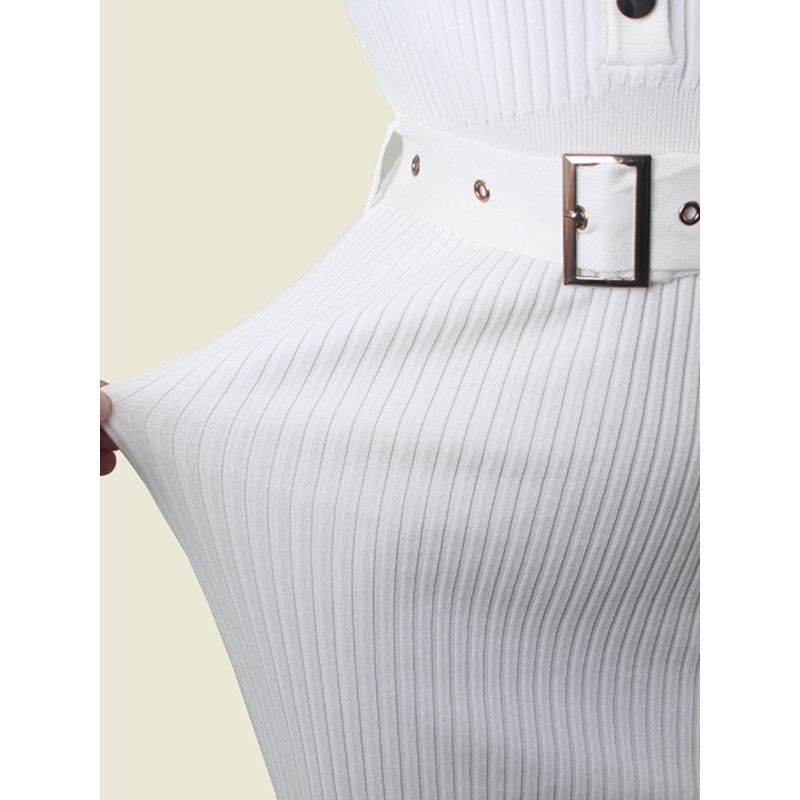 Hong Kong Style Waist-Tight Slim Looking Single-Breasted Knitted Hip Skirt Sexy Sleeveless Autumn Inner Wear Dress