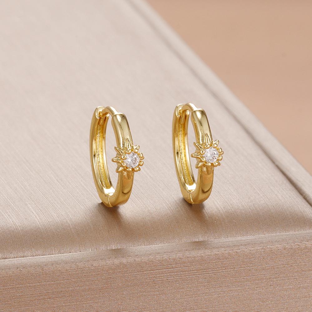 1Pair Stainless Steel Huggie Star Hoop Earrings for Women Girl Crystal Zirconia Round Circle Earrings Cartilage Piercing Jewelry