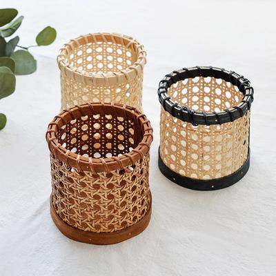 White Rattan Hand-woven Rattan Pen Holder Small Cylinder Small Flower Basket Tableware Storage Basket Small Sundry Basket Runner