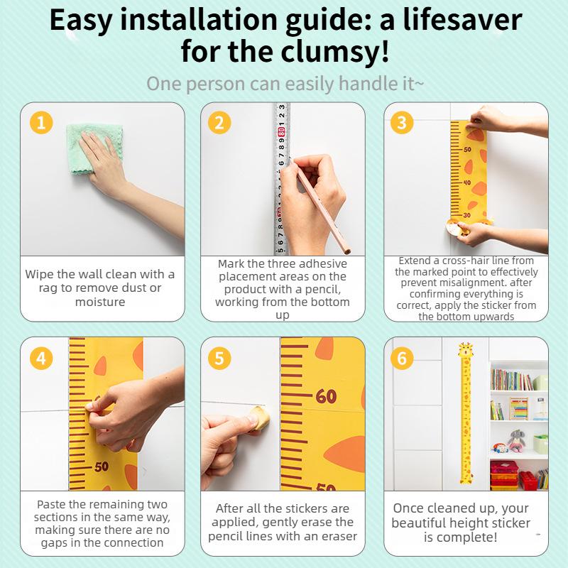 1pcAdult/Child Cartoon Animal Height Stickers,Home Decoration,Height Recording,Children's Room Wallpaper,Self Adhesive Removable