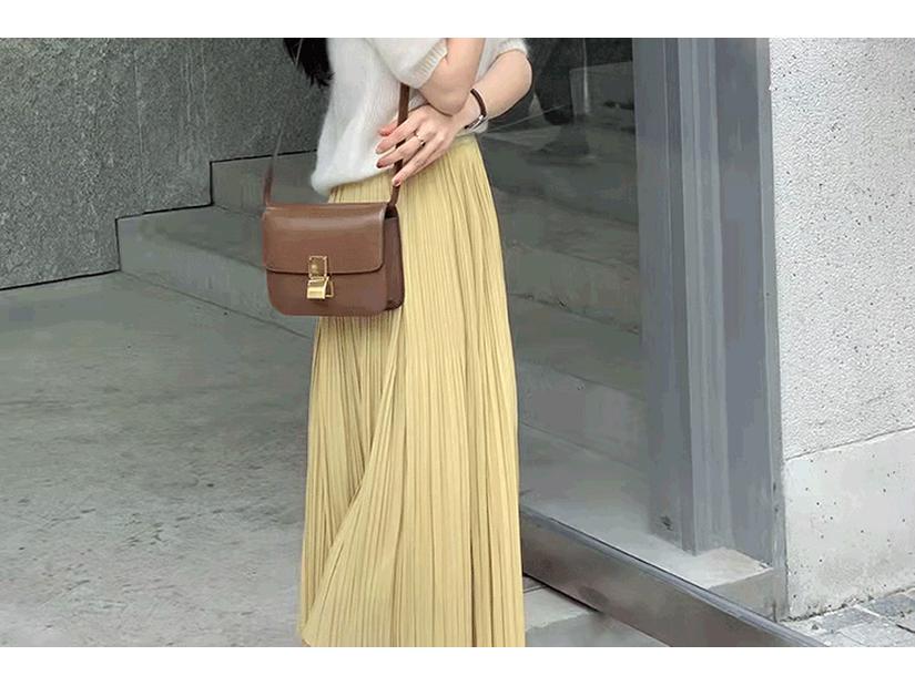 High Waist Pleated A-Line Midi Skirt - 2025 Slimming, Solid Color, Versatile Design